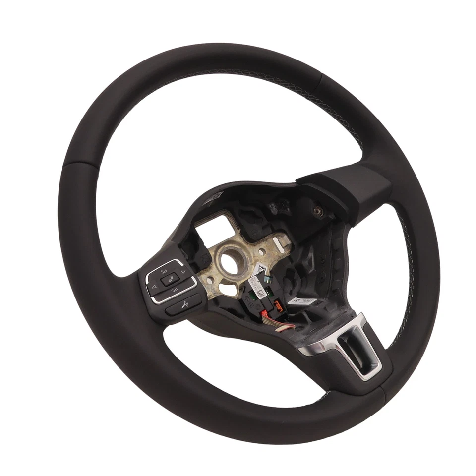 Lederlenkrad Lenkrad VW Polo 6R Leder schwarz Naht grau mit Telefonbedienung - Bild 1 von 4