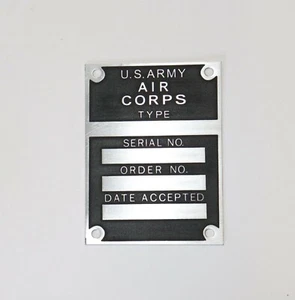 US Army Air Corps Data Plate, Acid Etched on Stainless - Bild 1 von 1