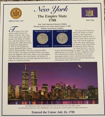 2001 New York Postal Society Commemorative Statehood Quarter Collection Sheet - Image 1 of 2