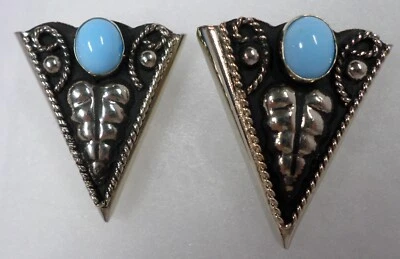 VTG Mexico Alpaca Silver Western Shirt Collar Tips with Blue Cabochon Stones NEW - Image 1 of 4