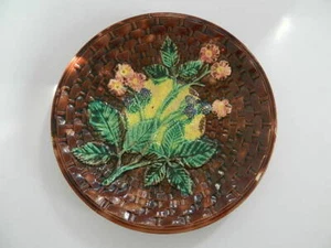 Majolica 10.25” Basket Weave Pink Flowers and Berries Plate - Picture 1 of 3