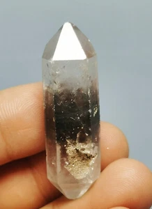 MUESTRA TRANSPARENTE NATURAL Cristal Cuarzo Fantasma Negro Doble Extremo - Imagen 1 de 12