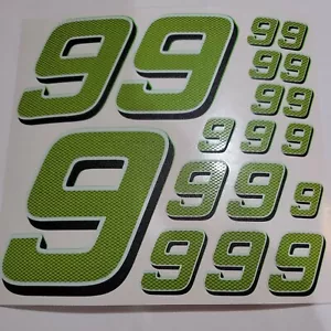 Carbon Fiber w Lime Green/white/ black #9's Decal Sheet 1/8-1/10-1/12 RC Models - Picture 1 of 8