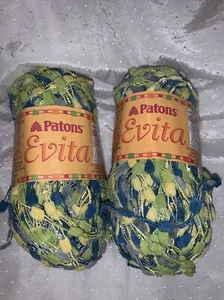 2 Patons Evita Ladder Yarn - Brazil - New Blue Green Gray Yellow Colors - Picture 1 of 4
