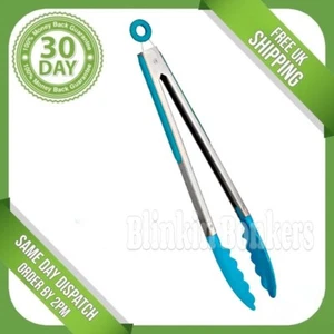 FOOD TONGS LONG 9" KITCHEN COOKING SALAD BBQ NON SLIP GRIP ALL PURPOSE TURNING - Picture 1 of 4