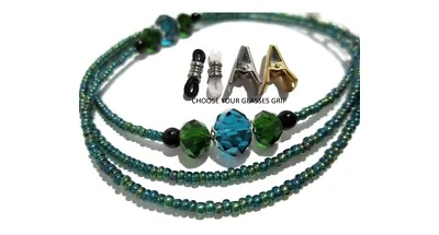 Cadena de gafas con cuentas de pavo real oscuro, cordón con soporte para gafas, elige tus empuñaduras Foto 1 de 2