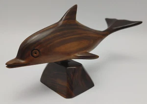 Ironwood Dolphin Carved Wooden Figure On Base Smooth 8" X 4" Ocean Decor - Picture 1 of 10