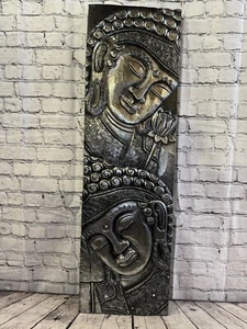 100 cm x 30 cm groß Buddha 2 Gesichter Silber Holz Holzplatte Wandbild Plakette - Bild 1 von 9