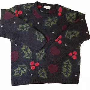 Talbots Fall Pullover Sweater Wool Raised Knit Hearts Leaves Cottage SZ 8 Petite - Picture 1 of 20