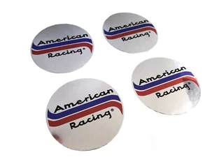 (4) AMERICAN RACING WHEELS RIMS CENTER CAP STICKER VTG LOGO 1.75" / 44mm HUB ARE - Picture 1 of 7