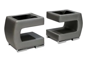 Nako Nachttisch 2er- Set DORO 43x41cm Kunstleder Grau inkl. ESG Glas - Bild 1 von 3