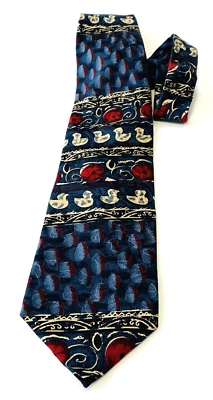 Corbatas-J. GARCIA Pequeña Colección Jardín 100% Seda Corbata Patos Plateados y Azules Foto 1 de 4