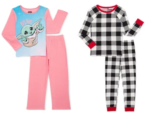 Disney Girls Star Wars Baby Yoda Grogu Plaid Christmas 4 Piece Pajama Set Sz 7/8 - Picture 1 of 5