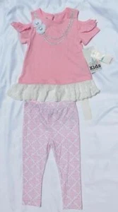 Kleinkind Mädchen Outfit 24 Monate rosa weiß 2-teiliges Set Geburtstag Mädchen Outfit Neu mit Etikett - Bild 1 von 7