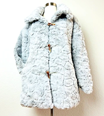 Chaqueta de peluche para mujer Abrigo gris claro imitación piel suave y acogedor satinado forrado talla L/XL Foto 1 de 4