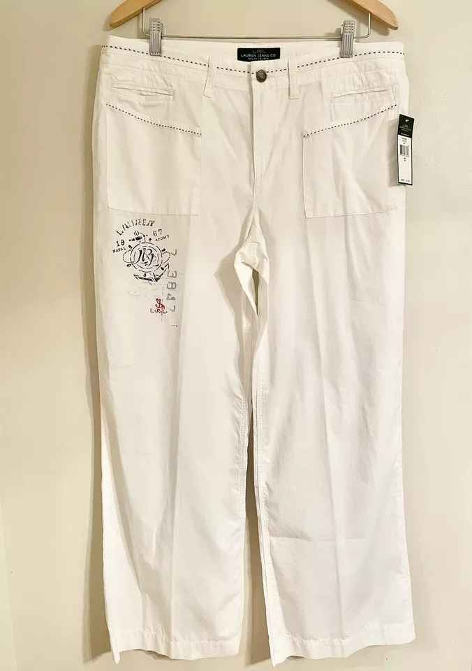 Ralph Lauren Women White Naval Academy Print Embroidery Pants 4 30x31