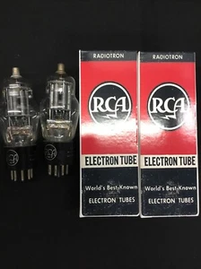 MATCHED PAIR RCA 6C8G (6SL7 Sub**) Round Black Plate Audio VACUUM TUBES A.8955 - Picture 1 of 3