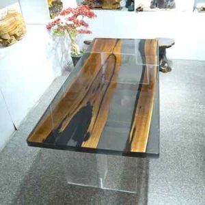 Modern Epoxy Wood Table – Live Edge Slab River Table – Unique Custom Furniture - Picture 1 of 11