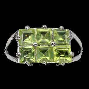 Summer 925 Silver Ring Square Peridot 4mm Gemstone Jewelry - Picture 1 of 10