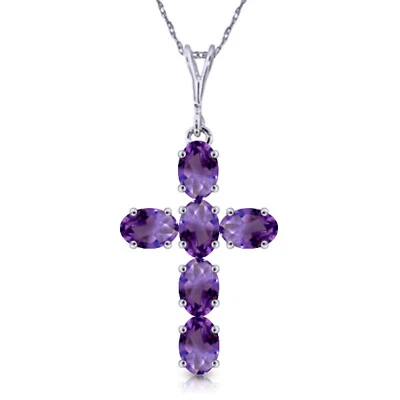 1.5 CTW 14K Solid White gold fine Cross Necklace 20" genuine Purple Amethyst - Image 1 of 4