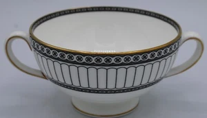 Wedgewood ~ Colonnade Black Footed Cream Soup Bowl ~ Bone China w/ Gold Trim - Picture 1 of 14