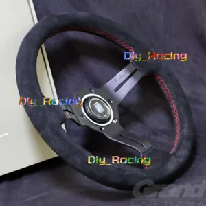 NARDI 330mm 13' Suede Leather Mid-deep55mm 2' Red Stitching Sport Steering Wheel - Picture 1 of 4