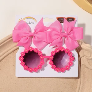 3pc Girls Cheer Bow & Flower Sunglasses Set – Hair Clips Kids Gift UK - Picture 1 of 18