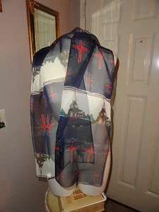 Black fashion Chiffon Silky Feel Scarf w/Church & Cross Pattern. 12 X 60. - Picture 1 of 3