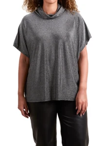 Made In Italy Blouse Top Roll Neck lightweight shimmer silver One Size UK 8-16 - Picture 1 of 8