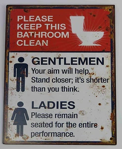 Blechschild 25x20 Bathroom clean Bad Toilette sauber halten witzig Nostalgie NEU - Bild 1 von 3