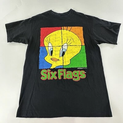 Vtg Tweety Shirt Mens Large Six Flags 90s Bird Color Block Single Stitch USA - Image 1 of 4