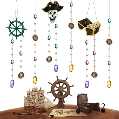6 piezas Guirnaldas Calavera Pirata para Halloween Fiesta Decoraciones Colgante Tesoro Caja Foto 1 de 4