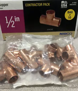 Sealed 10 pack NIBCO CP-611 Size 1/2" 1/2 Inch CXCXC Copper Solder Sweat Tee - Picture 1 of 1
