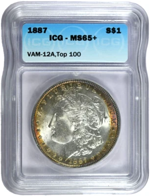 1887 ICG MS65+ Top 100 VAM-12A Alligator Eye Morgan Dollar-Toned-Nice Coin!! - Image 1 of 3