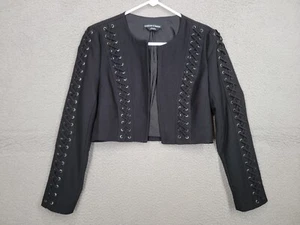 Bebe Black Lace Up Cropped Blazer Jacket Size 6 Goth Punk Biker Moto - Picture 1 of 9