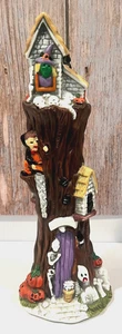 Tree Stump Halloween Haunted House Ghosts Dracula Witch Skeleton Ceramic Figure - Picture 1 of 8