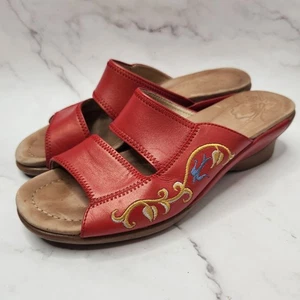 Dansko rote Leder Sandalen Blumenstickerei Plateau Heels Damen 39 (8) - Bild 1 von 9