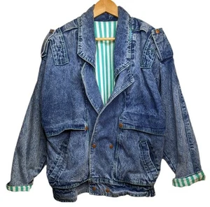 80s Vintage Denim Jacket New Wave Mens Size L Festival Hipster - Picture 1 of 8