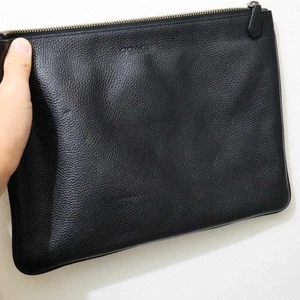 COACH Clutch Second Bag Small Logo Leather Black Men's USED FROM JAPAN - Picture 1 of 7