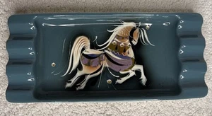 Sascha Brastoff Vintage Teal Edged Galloping Stallion Mid Century Signed Ashtray - Picture 1 of 9