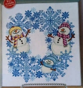 Cross Stitch "WINTER WREATH" pattern ~ snowmen, snowflakes - Picture 1 of 1