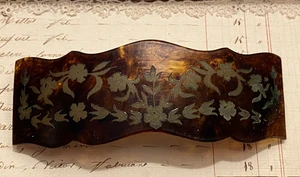 "Antigua pinza de pelo vintage de carey con patrón floral 4 5/8""L" - Imagen 1 de 11