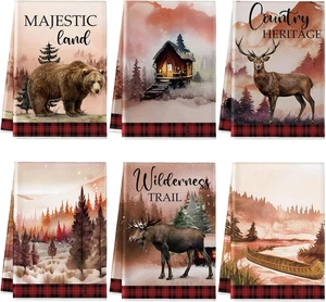 Mixweer 6 Pcs Wildlife Kitchen & Bath Towels - 16 X 24 Inch Forest Animals Moose - Picture 1 of 12