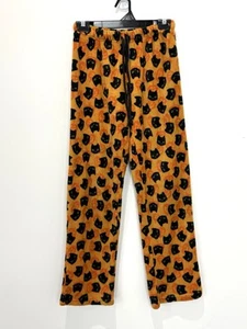 Pillow Talk Womens Pants S 8 Halloween Orange Black Cat Print Plush Sleep Pyjama - Bild 1 von 11