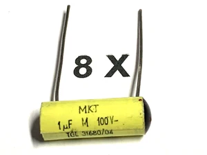 1uF, 100V-, 20%, 100°C, 1µF, radial, MKT, RFT, TGL31680, D=8mm, L=22mm, 8 Stück - Picture 1 of 3