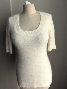 Women's Scoop Neck Angora fluffy SUPER SOFT 40% Angora Sweater 6% Wool Short SLV - Picture 1 of 12