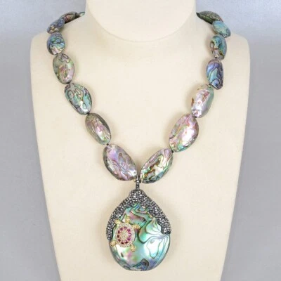 Collar Chocker Narural Ovalado Concha de Abulón Circonita cúbica Tortuga Circón Pavimentado Colgante Foto 1 de 4