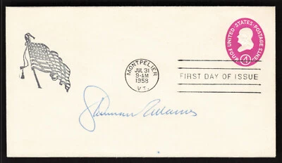 1958 Signed SHERMAN ADAMS First Day Cover Assistant to Pres. Eisenhower Rare - Image 1 of 2