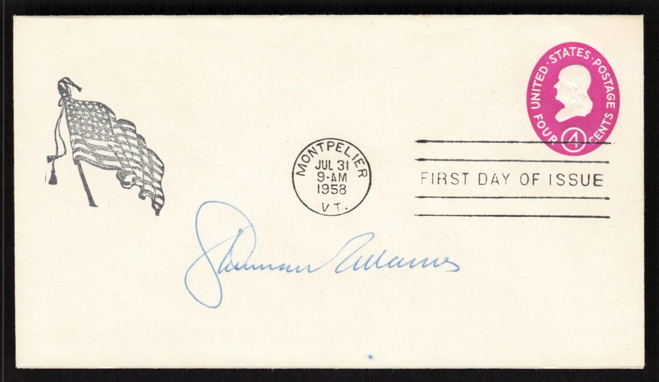 1958 Signed SHERMAN ADAMS First Day Cover Assistant to Pres. Eisenhower Rare - Image 1 of 2