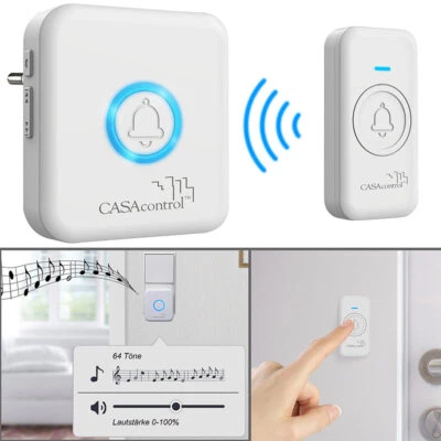 Funk-Klingel-Taster mit Steckdosen-Empfänger, 64 Melodien, IP56, weiß - Bild 1 von 4